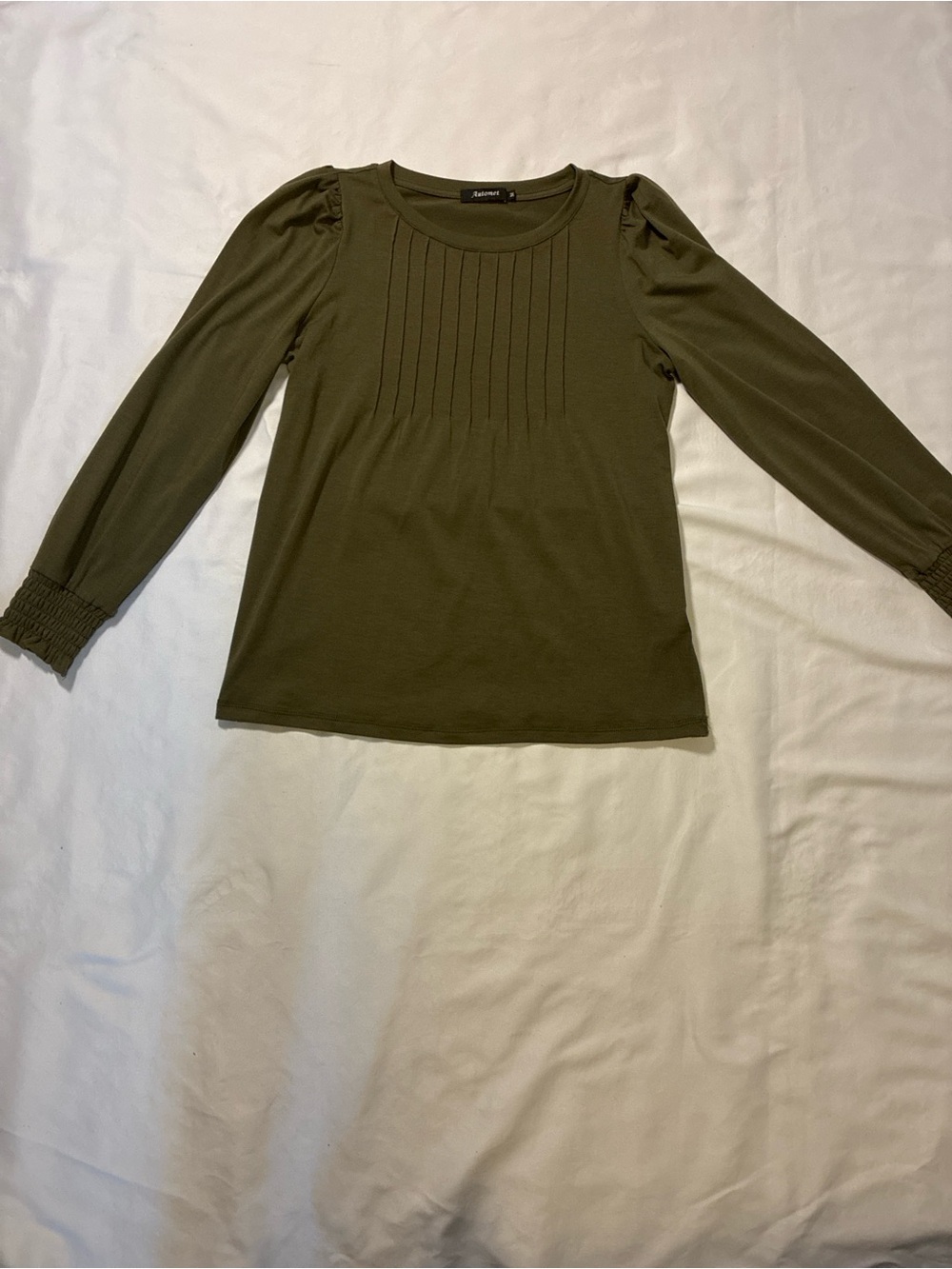 Classic Olive Long Sleeve Pintuck Front Top
